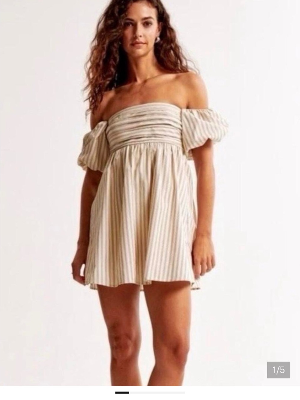 Abercrombie Cream Striped Off-Shoulder Puff Sleeve Skort Dress